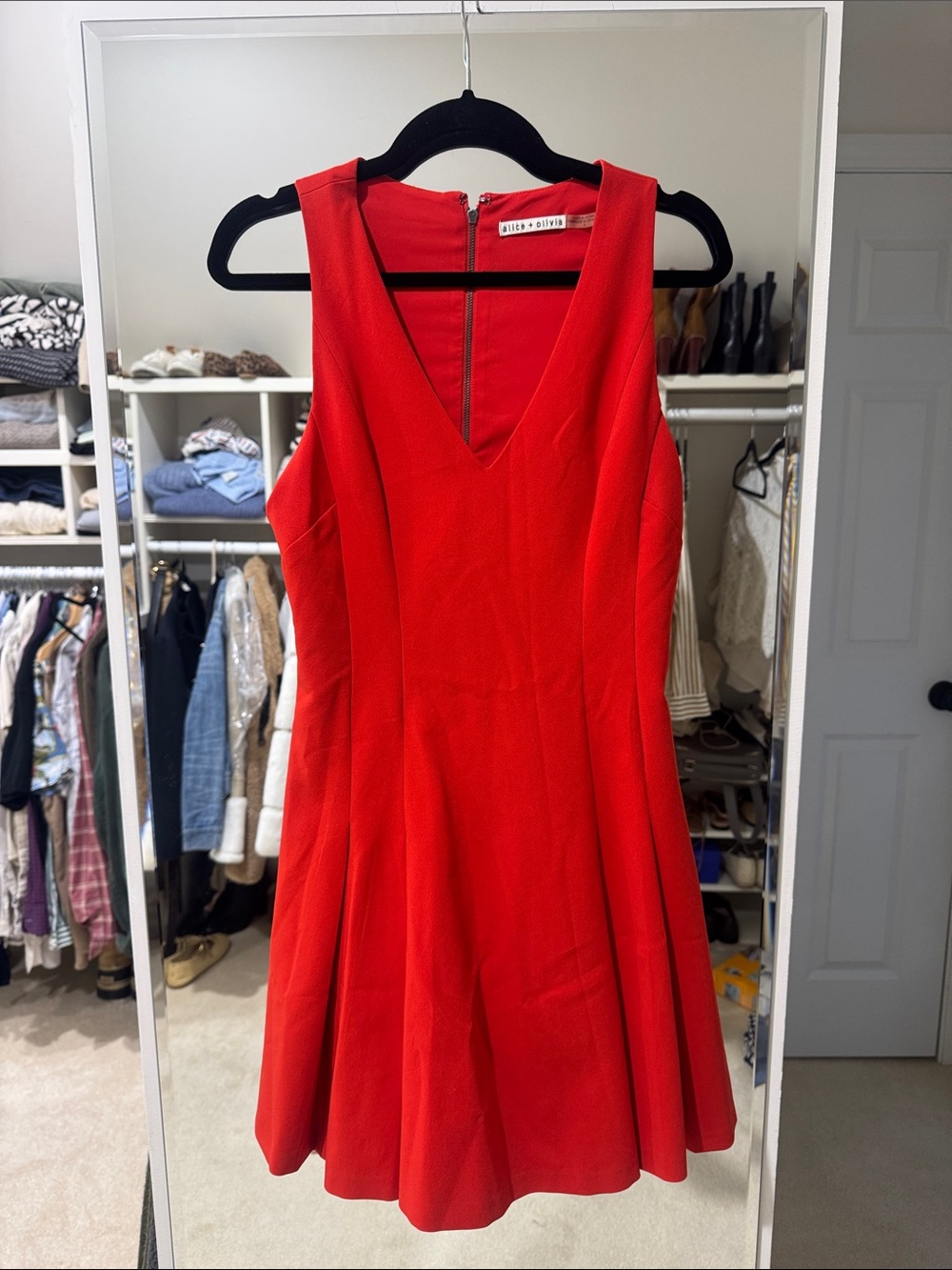 Alice + Olivia Bright Red Sleeveless Fit-and-Flare Mini Dress